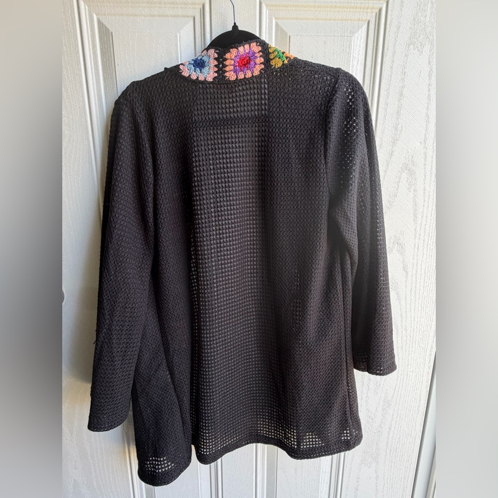 Rebellion Black Crochet-Trim Open Cardigan with Multicolor Granny Squares - Picture 6 of 6